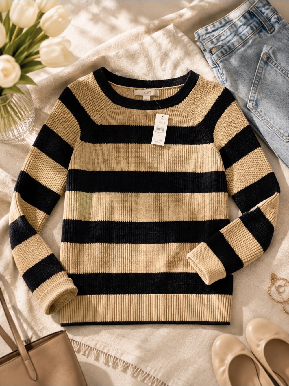 Ann Taylor Loft Cotton Striped Sweater NWT